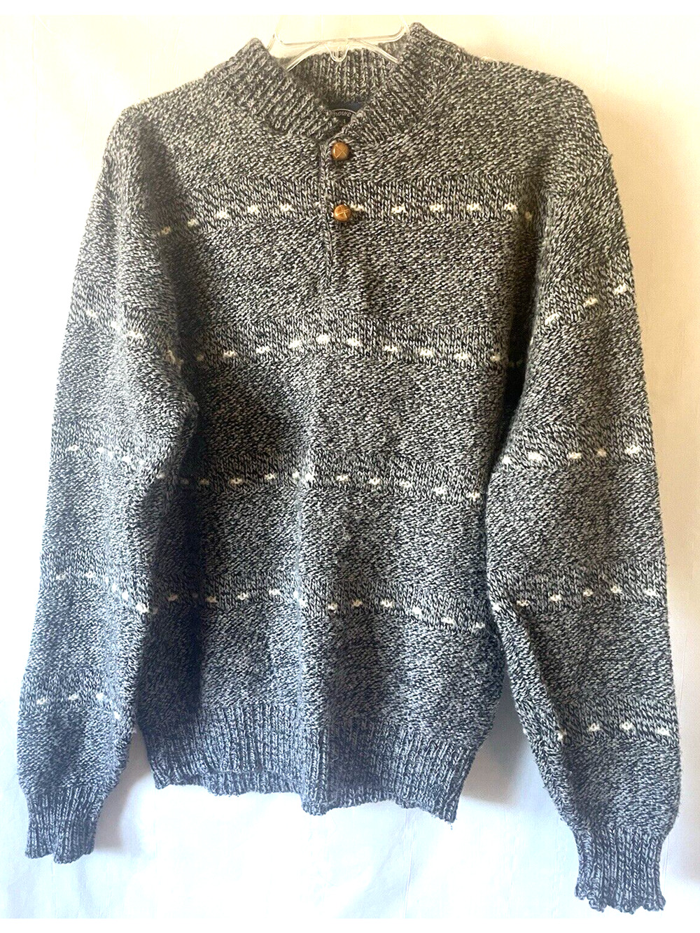 VTG Boat House Row Sweater Mens Sz M Gray Wool Knit Pullover Skier Bottom Collar
